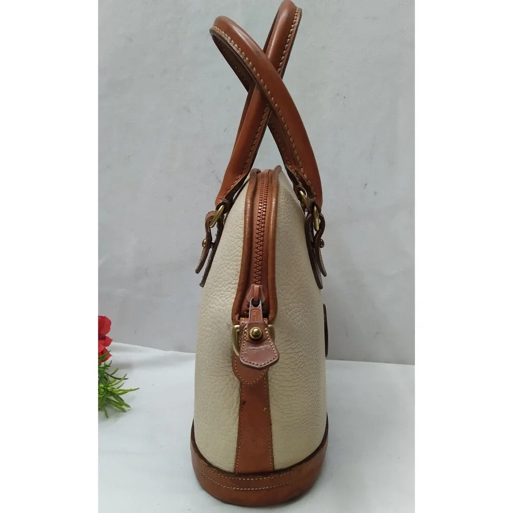 Dooney & Bourke Ivory Pebbled Leather Dommed Double Handle Zipper Satchel Bag